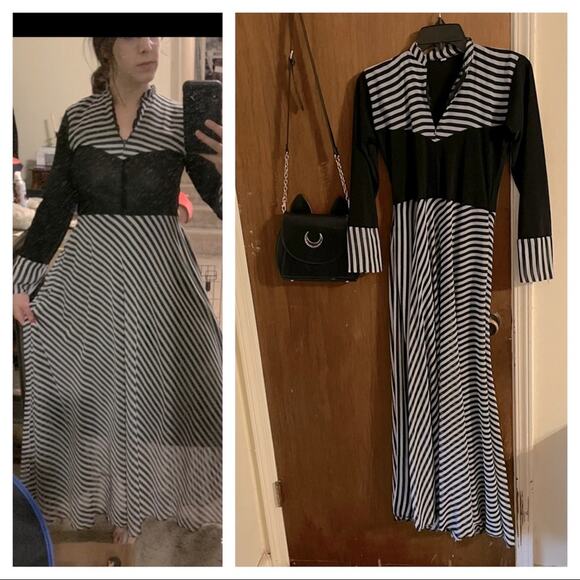 Goth Wednesday stripe maxi black - Picture 1 of 8